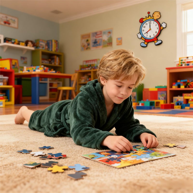 V.&GRIN Boys Fleece Robe, Hooded Plush Soft Fuzzy Bathrobe for Kids 3-14 Yearsï¼ˆOlive Green 7-8ï¼‰ - Image 3